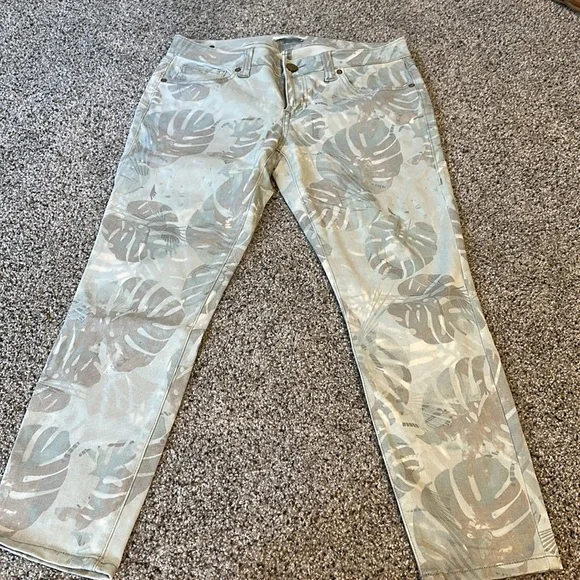 Cabi # 227 Women Size 6 Green Palm Leaf Paradise Crop Ankle Skinny Jeans, EUC - Picture 3 of 7